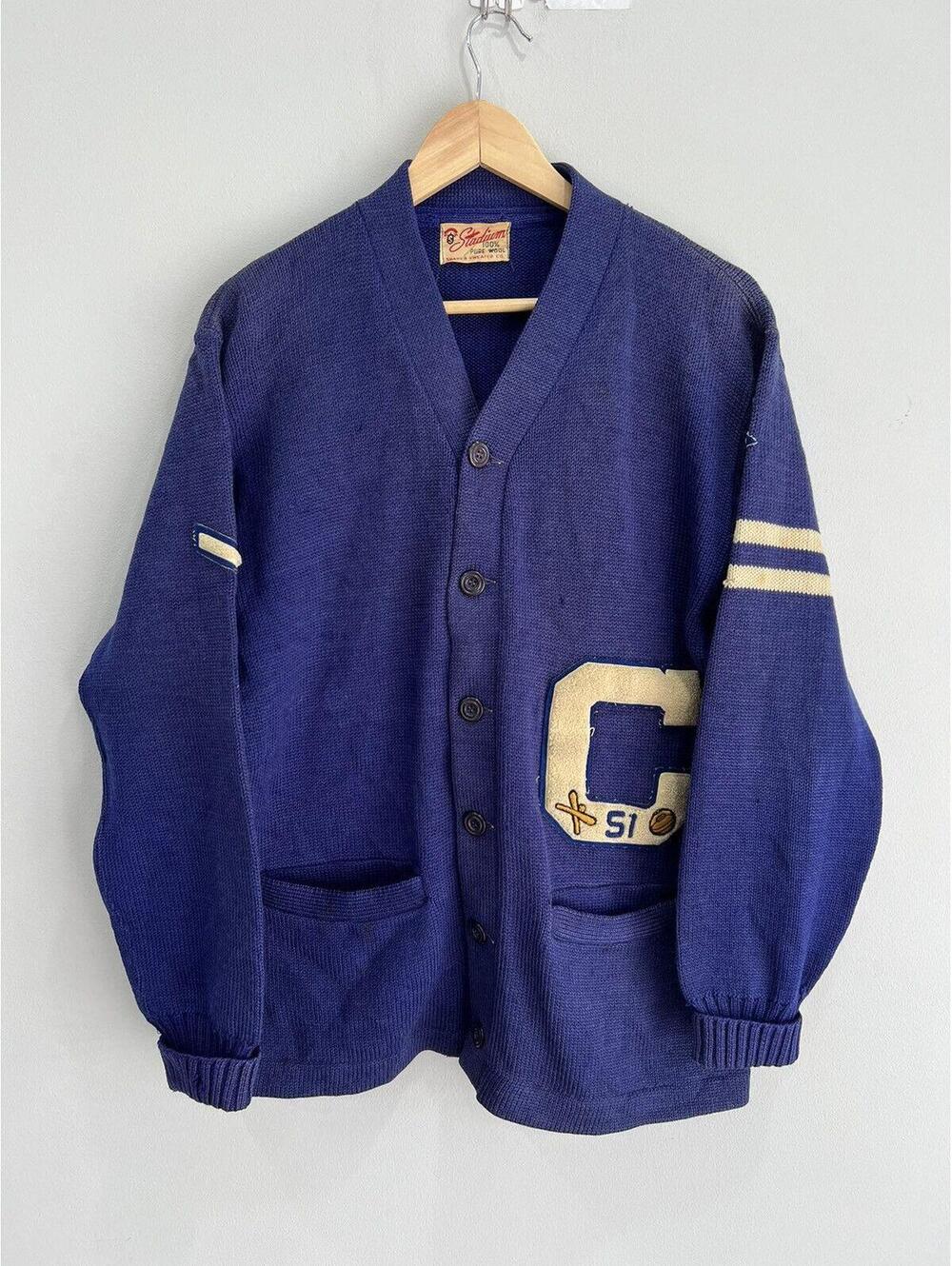 Vintage 1950s Stadium Shaker Cardigan Knit sweater 60s